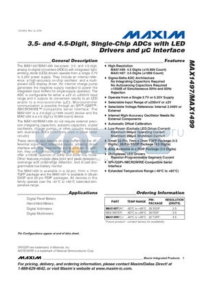 MAX1497EPI datasheet - 3.5- and 4.5-Digit, Single-Chip ADCs with LED Drivers and lC Interface