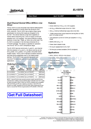 EL1537AIREZ-T13 datasheet - Dual Channel Central Office ADSL2 Line Driver