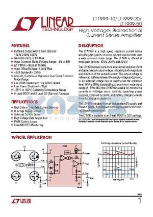 LT1991 datasheet - High Voltage, Bidirectional Current Sense Amplifier Low Power Shutdown <10lA