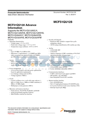 MCF51QU64VHS datasheet - Advance Information Temperature range (ambient): -40`C to 105`C