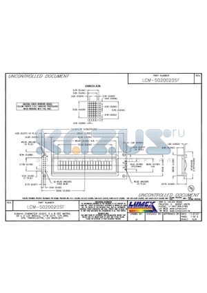 LCM-S02002DSF datasheet - 5.55mm CHARACTER HEIGHT, 5x8 DOT MATRIX, 20x2 LCD MODULE