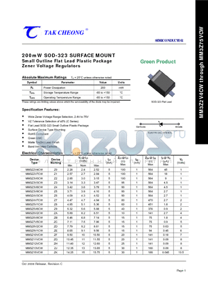 MM3Z6V8CW datasheet - 200mW SOD-323 SURFACE MOUNT Small Outline Flat Lead Plastic Package Zener Voltage Regulators