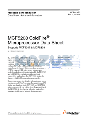 MCF5208CAB166 datasheet - MCF5208 ColdFire^ Microprocessor Data Sheet