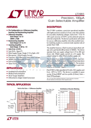 LT1991HDD-TRPBF datasheet - Precision, 100lA Gain Selectable Amplifi er