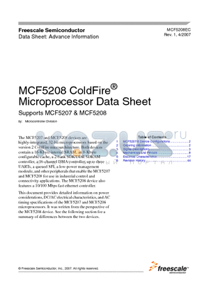 MCF5208EC datasheet - ColdFire^ Microprocessor