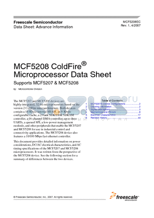 MCF5208CVM166 datasheet - Microprocessor Data Sheet