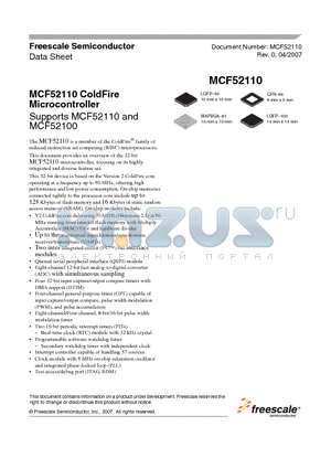 MCF52110 datasheet - ColdFire Microcontroller