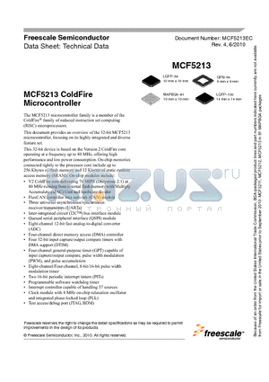 MCF5212CAE66 datasheet - MCF5213 ColdFire Microcontroller