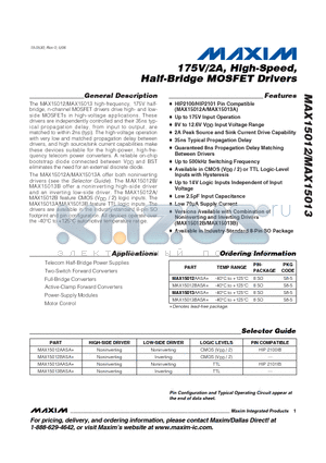 MAX15012 datasheet - 175V/2A, High-Speed, Half-Bridge MOSFET Drivers