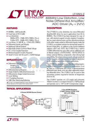 LT1993IUD-2 datasheet - 800MHz Low Distortion, Low Noise Differential Amplifi er/ADC Driver (AV = 2V/V)