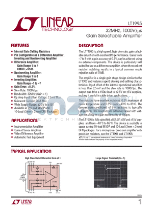 LT1995IMS datasheet - 32MHz, 1000V/ls Gain Selectable Amplifier