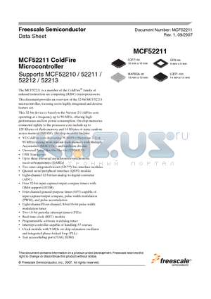 MCF52211CVM80 datasheet - ColdFire Microcontroller