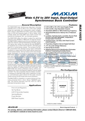 MAX15023ETG+ datasheet - Wide 4.5V to 28V Input, Dual-Output Synchronous Buck Controller