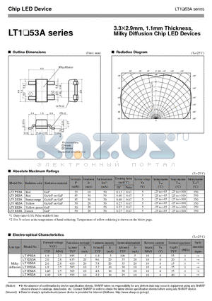 LT1H53A datasheet - 3.3X2.9mm, 1.1mm Thickness,Milky Diffusion Chip LED Devices