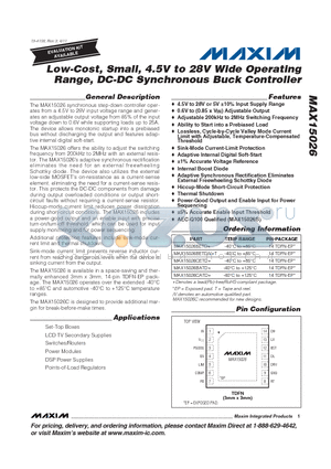 MAX15026BETV datasheet - Low-Cost, Small, 4.5V to 28V Wide Operating Range, DC-DC Synchronous Buck Controller