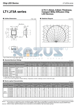 LT1S73A datasheet - 2.7551.45mm, 0.9mm Thickness, Compact Milky Diffusion Chip LED Devices