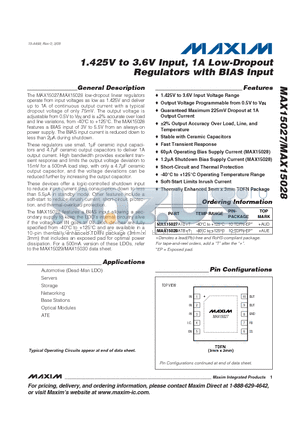 MAX15028 datasheet - 1.425V to 3.6V Input, 1A Low-Dropout Regulators with BIAS Input