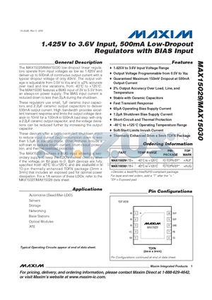 MAX15030 datasheet - 1.425V to 3.6V Input, 500mA Low-Dropout Regulators with BIAS Input