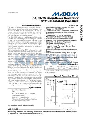 MAX15039 datasheet - 6A, 2MHz Step-Down Regulator with Integrated Switches