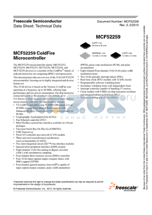 MCF52258VN80 datasheet - ColdFire Microcontroller