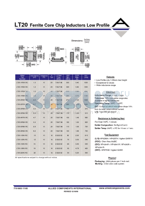 LT20-1R0K-RC datasheet - Ferrite Core Chip Inductors Low Profile