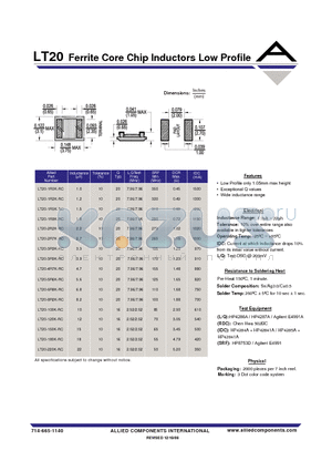 LT20-2R7K-RC datasheet - Ferrite Core Chip Inductors Low Profile