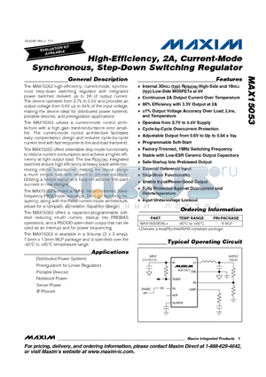 MAX15053 datasheet - High-Efficiency, 2A, Current-Mode Synchronous, Step-Down Switching Regulator