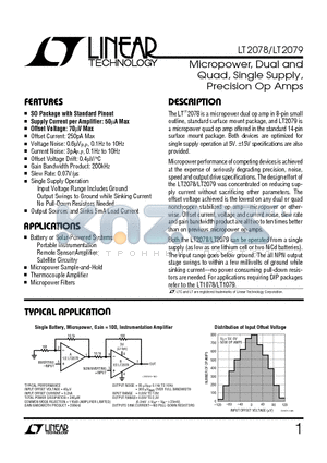 LT2078AIS8 datasheet - Micropower, Dual and Quad, Single Supply, Precision Op Amps