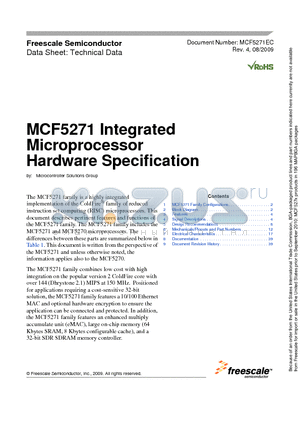 MCF5271 datasheet - Integrated Microprocessor Hardware Specification