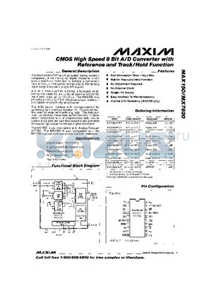 MAX150AEWP datasheet - CMOS High Speed 8Bit A/D Converter with Refrence and Track/Hold Function