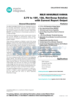 MAX15090 datasheet - 2.7V to 18V, 12A, Hot-Swap Solution with Current Report Output