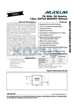 MAX15070A datasheet - 7A Sink, 3A Source, 12ns, SOT23 MOSFET Drivers