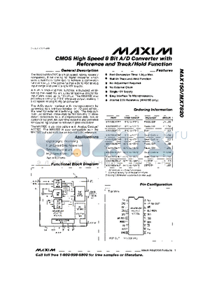 MAX150BEWP datasheet - CMOS High Speed 8Bit A/D Converter with Refrence and Track/Hold Function