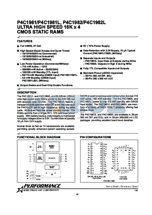 P4C1981-10JC datasheet - ULTRA HIGH SPEED 16K x 4 CMOS STATIC RAMS
