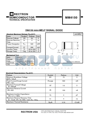 MM4150 datasheet - 1N4150 mini-MELF SIGNAL DIODE