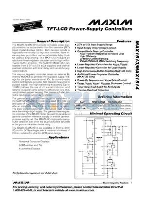MAX1513ETP datasheet - TFT-LCD Power-Supply Controllers