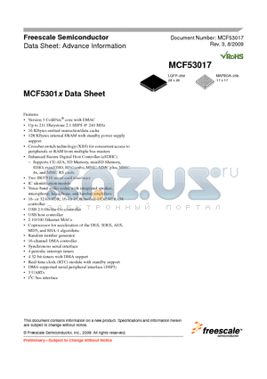 MCF53017 datasheet - Version 3 ColdFire^ core with EMAC