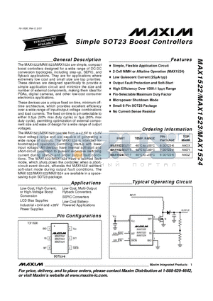 MAX1522 datasheet - Simple SOT23 Boost Controllers