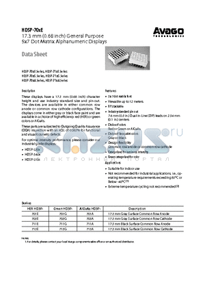 HDSP-703E datasheet - 17.3 mm (0.68 inch) General Purpose 5x7 Dot Matrix Alphanumeric Displays