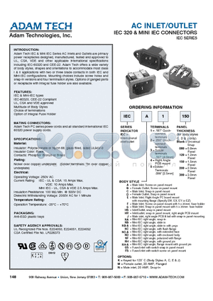 IECA3120 datasheet - AC INLET/OUTLET IEC 320 & MINI IEC CONNECTORS