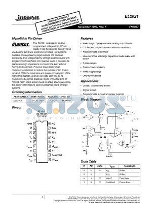 EL2021CJ datasheet - Monolithic Pin Driver