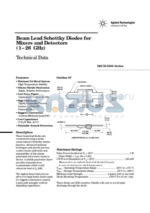 HSCH-5312 datasheet - Beam Lead Schottky Diodes for Mixers and Detectors (1 - 26 GHz)