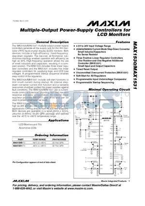 MAX1530 datasheet - Multiple-Output Power-Supply Controllers for LCD Monitors