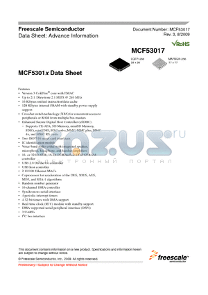 MCF53011CQT240 datasheet - Version 3 ColdFire^ core with EMAC