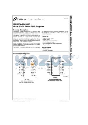 MM5034N datasheet - Octal 80-Bit Static Shift Register