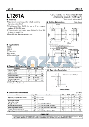 LT261A datasheet - GaAs Hall IC for Noncontact Switch(Alternating magnetic field-type*)