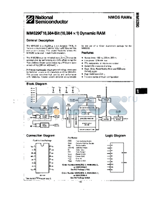 MM5290 datasheet - 16384-BIT (16384 X 1 ) DYNAMIC RAM