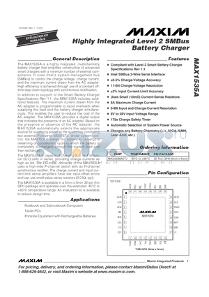MAX1535A datasheet - Highly Integrated Level 2 SMBus Battery Charger
