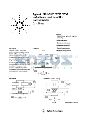 HSCH-9102 datasheet - GaAs Beam Lead Schottky Barrier Diodes