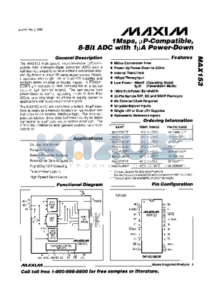 MAX153CWP datasheet - 1Msps, lP-Compatible, 8-Bit ADC with 1lA Power-Down